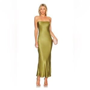 SNDYS x Revolve Angel Strapless Midi Dress in Olive, size 6